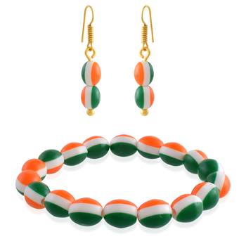 Acrylic bead tri colour tiranga bracelet & matching ear ring combo 2
