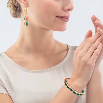 Acrylic bead tri colour tiranga bracelet & matching ear ring combo 3