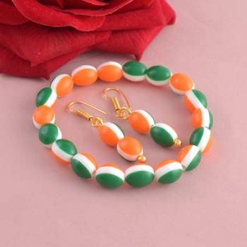 Acrylic bead tri colour tiranga bracelet & matching ear ring combo 4