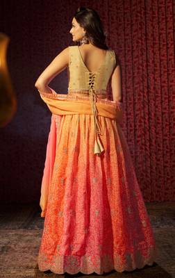 Orange Organza Sequin Work Lehenga Choli With Dupatta 8