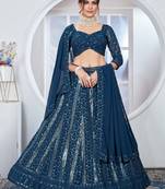 Women's Teal Faux Georgtte Embroidery & Sequence work Lehenga Choli for Party Wear
