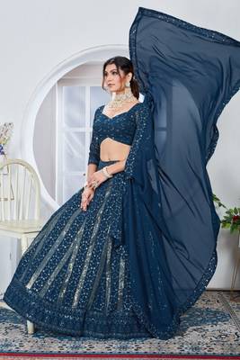 Women's Teal Faux Georgtte Embroidery & Sequence work Lehenga Choli for Party Wear 3