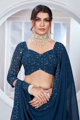 Women's Teal Faux Georgtte Embroidery & Sequence work Lehenga Choli for Party Wear 4