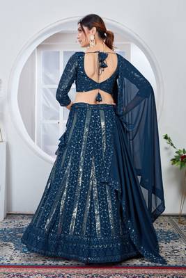 Women's Teal Faux Georgtte Embroidery & Sequence work Lehenga Choli for Party Wear 5