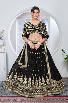 Women's Black Faux Georgette embroidered Lehenga Choli for Any Function 1