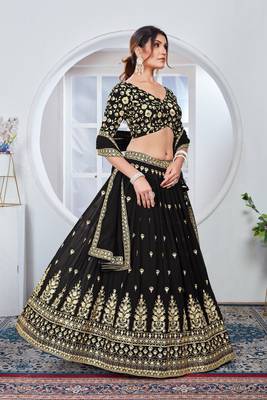 Women's Black Faux Georgette embroidered Lehenga Choli for Any Function 2