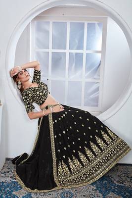 Women's Black Faux Georgette embroidered Lehenga Choli for Any Function 3