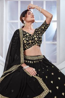 Women's Black Faux Georgette embroidered Lehenga Choli for Any Function 4
