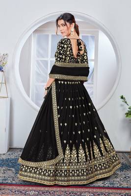 Women's Black Faux Georgette embroidered Lehenga Choli for Any Function 5
