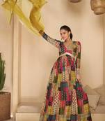 Multi embroidered georgette free size stitched gown.(Size Up to 42")