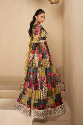 Multi embroidered georgette free size stitched gown.(Size Up to 42") 3