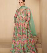 Multi embroidered georgette free size stitched gown. (size upto 42)