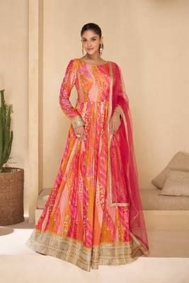 Multi embroidered georgette free size stitched gown. (size upto 42) 1
