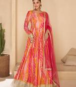 Multi embroidered georgette free size stitched gown. (size upto 42)