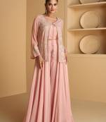 Pink embroidered georgette free size stitched blouse palazzo suit