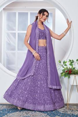 Light Purple color Faux Georgette Sequence Thread work Wedding Lehenga Choli For Wedding Function 1