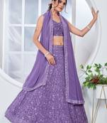 Light Purple color Faux Georgette Sequence Thread work Wedding Lehenga Choli For Wedding Function