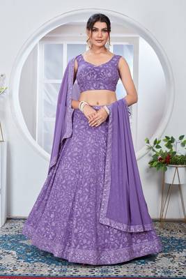 Light Purple color Faux Georgette Sequence Thread work Wedding Lehenga Choli For Wedding Function 2