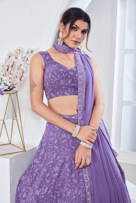 Light Purple color Faux Georgette Sequence Thread work Wedding Lehenga Choli For Wedding Function 4