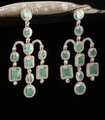Gold plated victorian mint green cz stone long earrings