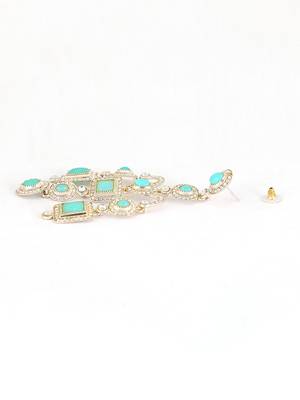 Gold plated victorian mint green cz stone long earrings 3