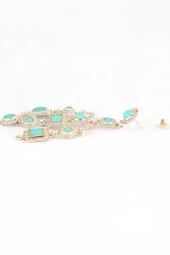 Gold plated victorian mint green cz stone long earrings