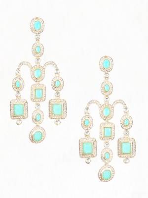 Gold plated victorian mint green cz stone long earrings 4