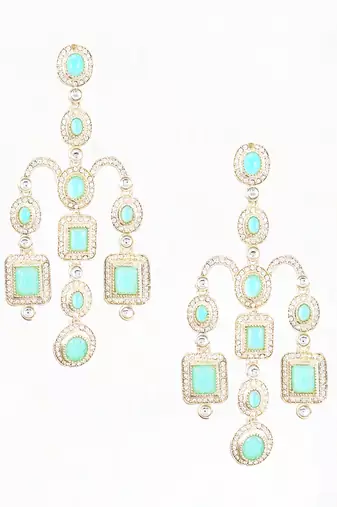 Gold plated victorian mint green cz stone long earrings