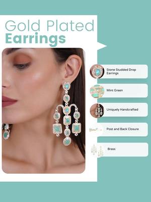 Gold plated victorian mint green cz stone long earrings 5