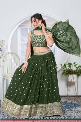 Women's Green faux georgette sequence thread work wedding lehenga choli for wedding function 1