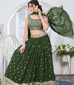 Women's Green faux georgette sequence thread work wedding lehenga choli for wedding function