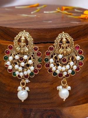 Gold plated traditional stone studded laxmi design earrings 1