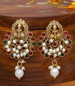 Gold plated traditional stone studded laxmi design earrings