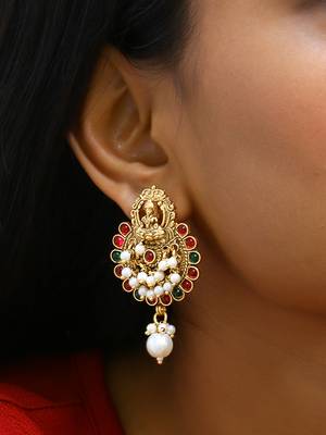 Gold plated traditional stone studded laxmi design earrings 2