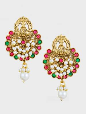 Gold plated traditional stone studded laxmi design earrings 3