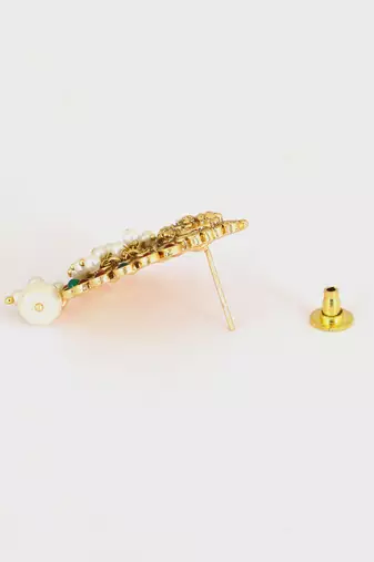 Gold plated traditional stone studded laxmi design earrings