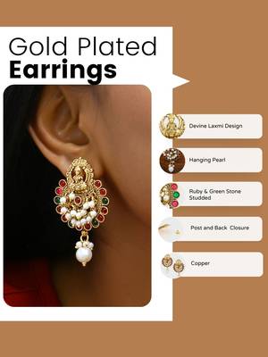 Gold plated traditional stone studded laxmi design earrings 5