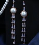 Rose gold plated stone and pearl studded drop earrings