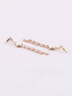 Rose gold plated stone and pearl studded drop earrings 3