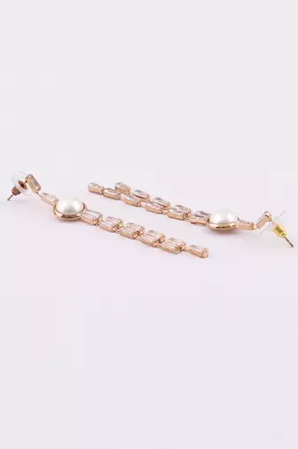 Rose gold plated stone and pearl studded drop earrings