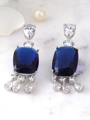 Women rohdium-plated stone-studded drop earrings 1