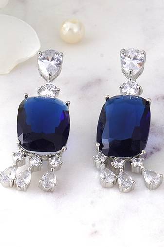 Women rohdium-plated stone-studded drop earrings