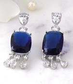 Women rohdium-plated stone-studded drop earrings