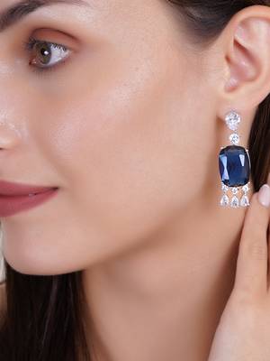 Women rohdium-plated stone-studded drop earrings 2
