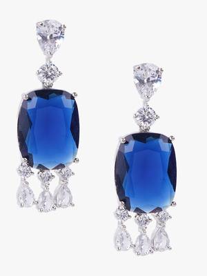 Women rohdium-plated stone-studded drop earrings 3