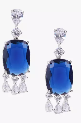 Women rohdium-plated stone-studded drop earrings