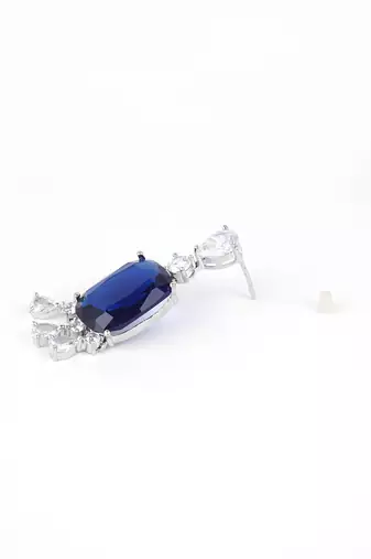 Women rohdium-plated stone-studded drop earrings