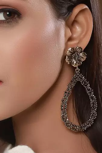 Gold plated cz flower design earrings