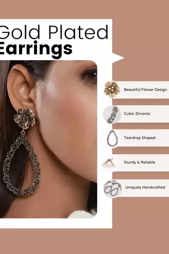 Gold plated cz flower design earrings