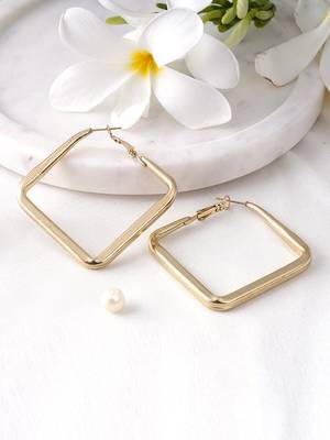 Gold plated square shape contemporary hoop earrings 1